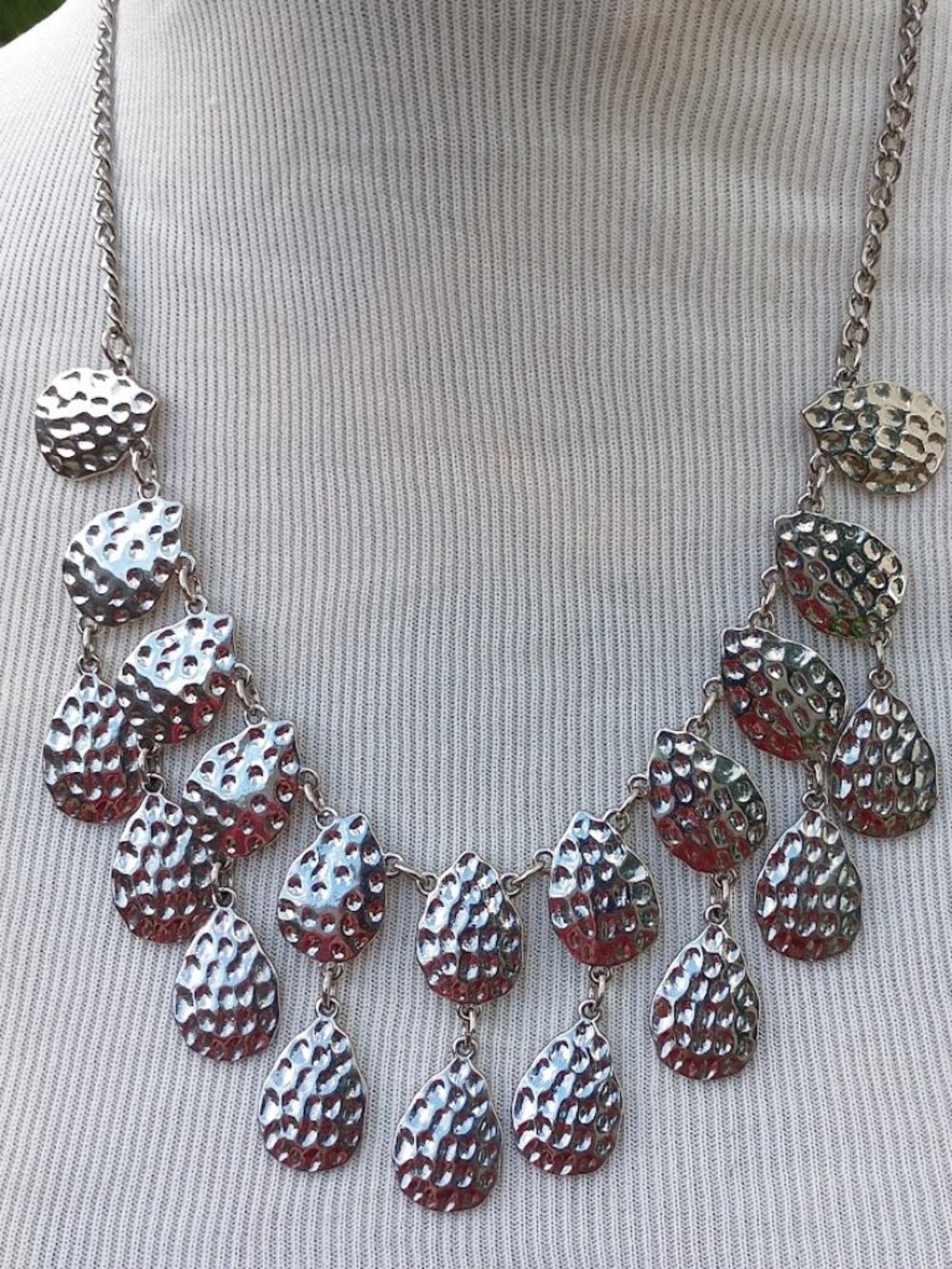 Erica Lyons Hammered Silvertone Necklace
